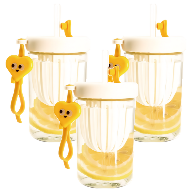 小麥購物 冷萃玻璃吸管杯 Y937, 奶油黃, 500ml, 3個