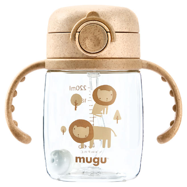 mugu 沐咕寶貝 小麥纖維 Tritan 重力球學習杯, 220ml, 卡其色獅子, 1個