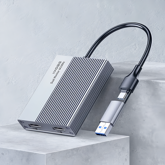 HAGiBiS 鋁合金双接口USB-A/USB-C 雙螢幕高畫質擴充器 DPL01, 深空灰, 1個