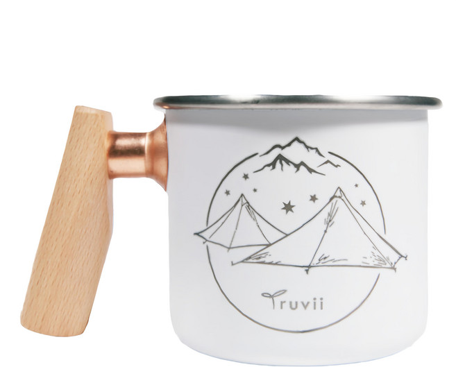 Truvii 趣味 木柄白鐵杯 400ml, 雪白色, 1個