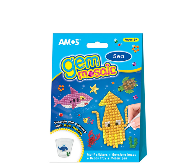 AMOS 阿摩司 創意貼鑽DIY Set 寶石珠子 主題貼紙 6歲+, F款海洋, 1盒