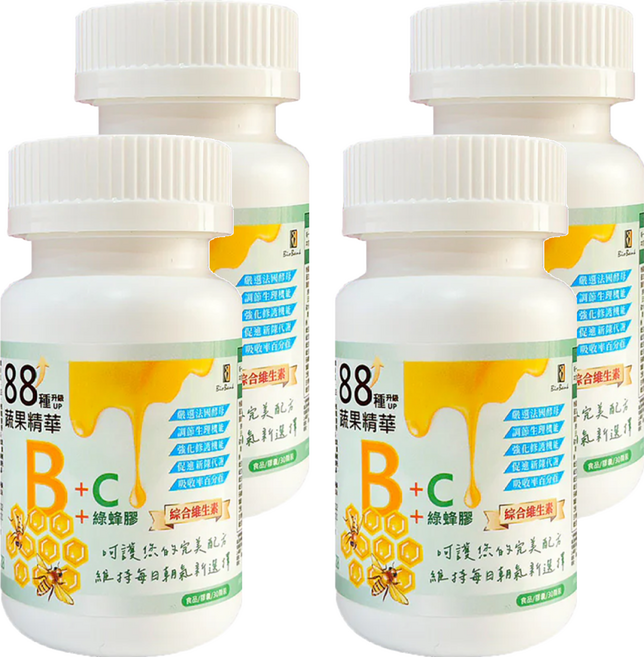 BioBank 大金宏醫 88種蔬果B群 + C + 綠蜂膠, 30顆, 15g, 4罐