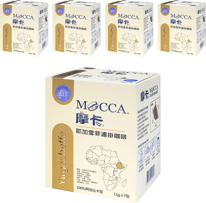 MOCCA 摩卡 耶加雪菲濾掛咖啡, 11g, 7包, 5盒