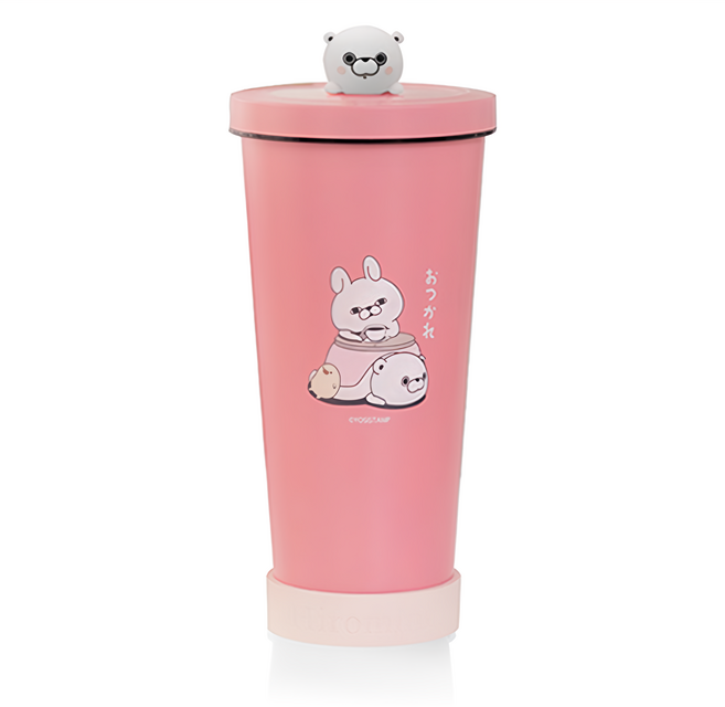 Hiromimi YOSISTAMP不鏽鋼內瓷吸管杯 H953-B, 憩茶片刻 粉色, 1個, 750ml