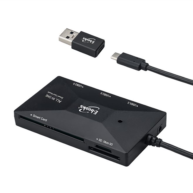 E-books Type C + USB3.2 晶片複合讀卡機 + 3孔HUB 附USB接頭, T46, 黑, 1個