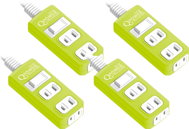 Tyson 太順電業 QPOWER 太超值 2孔1開3插 延長線插座 TS-213B, 2.7m, 萊姆色, 4條