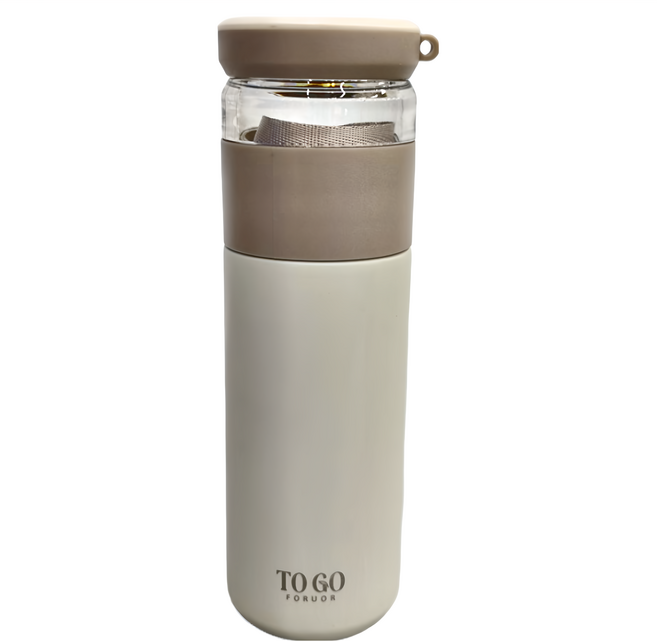 FORUOR FU TOGO 森沐不銹鋼手提品茗杯, 米色, 450ml, 1個