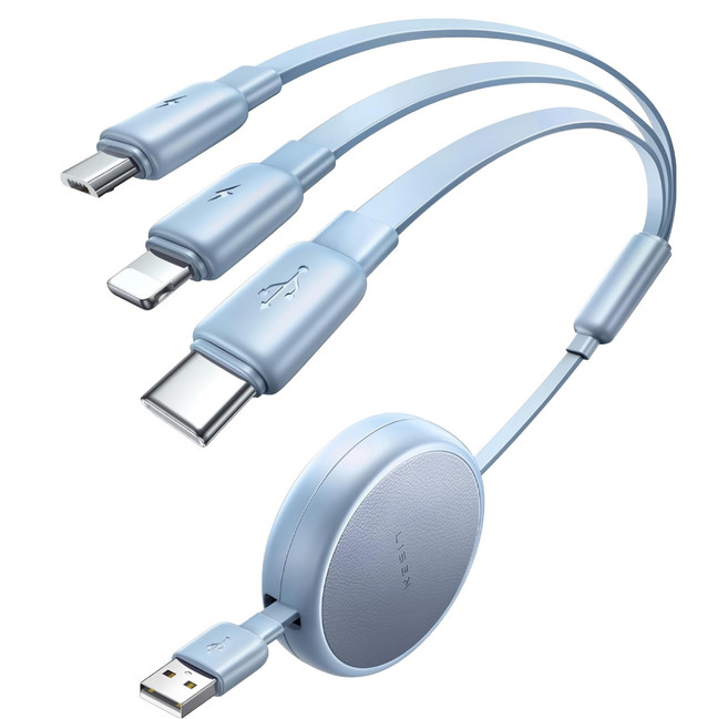 LISEN 李森 USB-Type-C + Lightning + Micro 伸縮數據線 2E350, 藍色, 1m, 1條