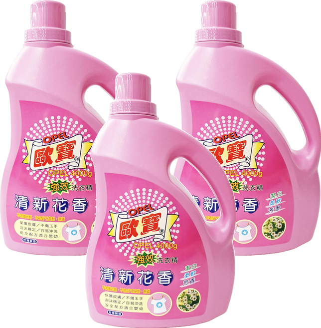 OPEL 歐寶 強效洗衣精 清新花香, 4kg, 3桶