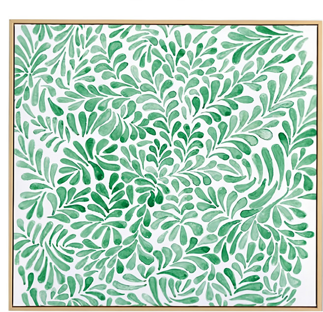 菠蘿選畫所 水彩綠葉滿滿畫作 掛畫 60 x 60cm 金色 北歐風 房間擺設