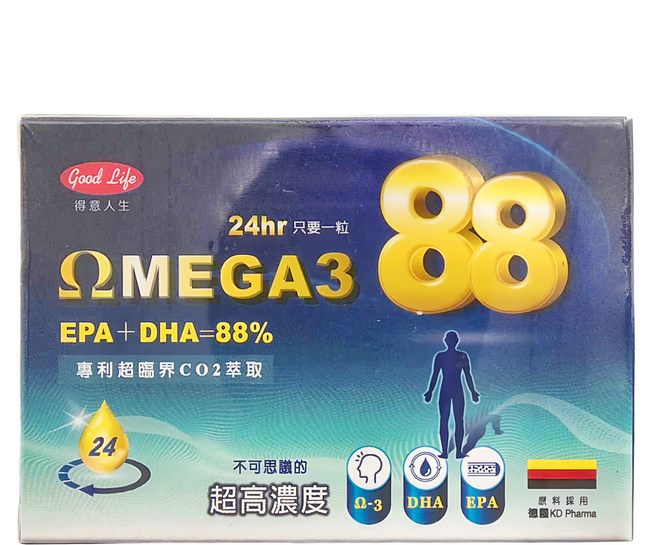 good Life 得意人生 Omega-3 88 魚油膠囊, 30顆, 500mg, 1盒