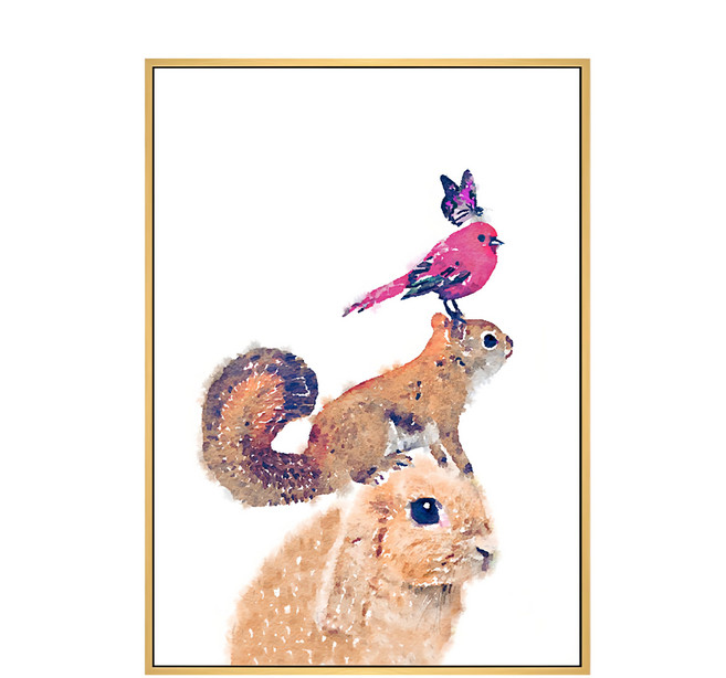 小動物金字塔 插畫 掛畫 40 x 30cm 木色 客廳 兒童房 沙發背景 空間佈置