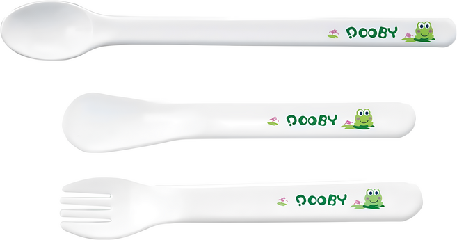 DOOBY 大眼蛙 嬰兒餵食叉匙組 白色 2組, 叉子 + 湯匙, 1組