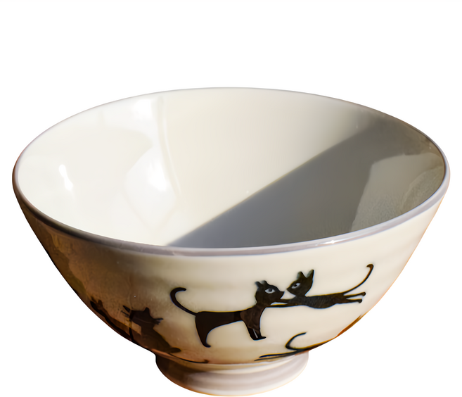 佐和陶瓷國際有限公司 飯碗 日本製 12.5 x 6.5cm 320ml, 1個, 吉吉黑貓 白色