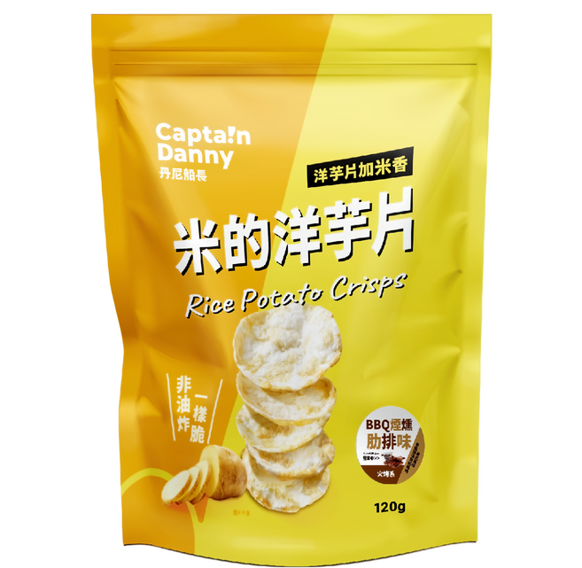 Captain Danny 丹尼船長 米的洋芋片 BBQ煙燻肋排味, 1包, 120g
