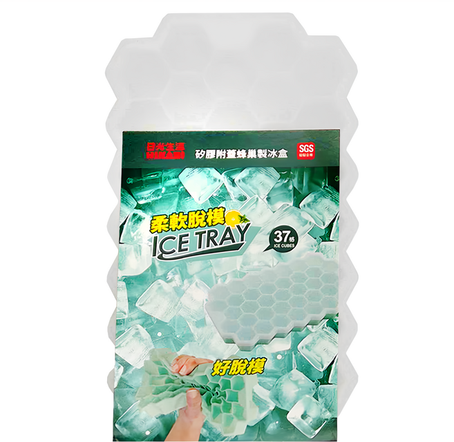 HIKARI 日光生活 矽膠附蓋蜂巢製冰盒 37格 矽膠軟底 按壓式 透明色 20.5 x 12.5 x 2.5cm 1個