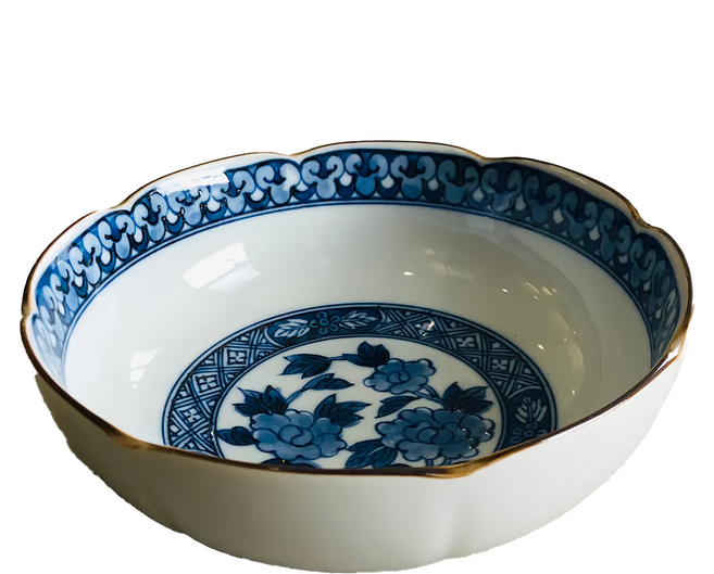 幸山窯 藍染花缽 - 日本製 陶瓷器 寬20.5x高7.5cm 容量1500ml, 白色 + 藍色, 1個