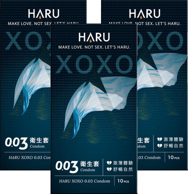 HARU 含春 XOXO 0.03衛生套 舒暢激薄款, 3盒, 10個