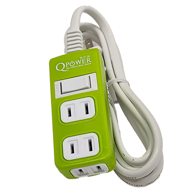 Tyson 太順電業 QPOWER 太超值 1切3座2P延長線 TS-213B, 1.8m, 顏色隨機, 1條