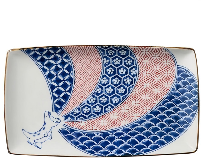 AWASAKA 粟坂 日本美濃燒 長方盤, 江戶噴火龍 白色, 1個