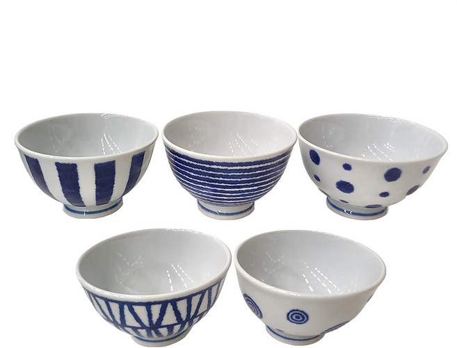 Saikai 西海陶器 波佐見燒 五件式輕量飯碗 11.5 x 7cm 900g 350ml, 藍玉紋, 1盒