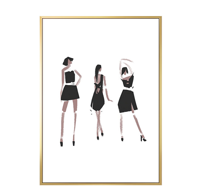 貓步 Catwalk 30x40cm 臥房掛畫 金色 PS環保樹脂框油畫布松木內框 女性 工作室 1人