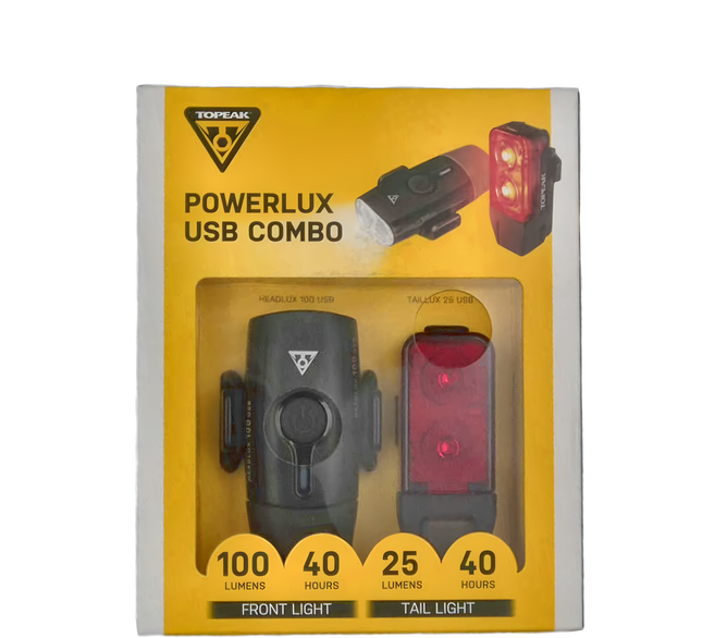 TOPEAK 前後燈套組HeadLux 100USB TailLux 25, 黑色 + 紅色, 1個
