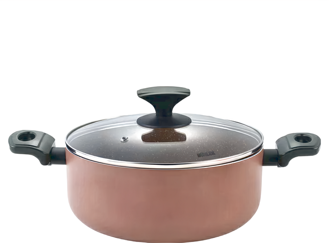 MUHLER Kikka 附蓋大理石不沾雙耳湯鍋 20cm 棕色 2.5公升 鋁製 耐熱230度C 適用瓦斯爐/電爐/電陶爐/鹵素爐/電磁爐/感應爐 1個