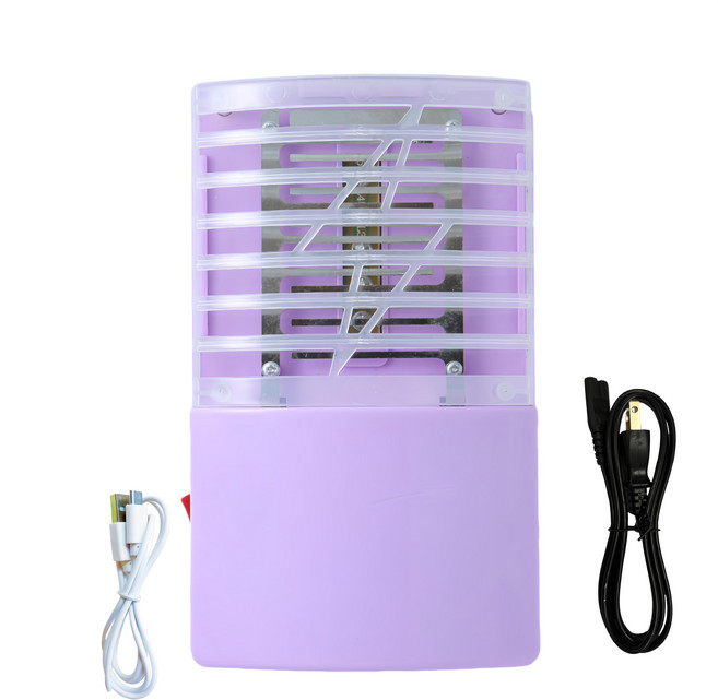 新錸家居 三用LED電擊式捕蚊燈全配組 附USB電源線 + 插座用電源線 USB充電/電池 紫色, 2016-1