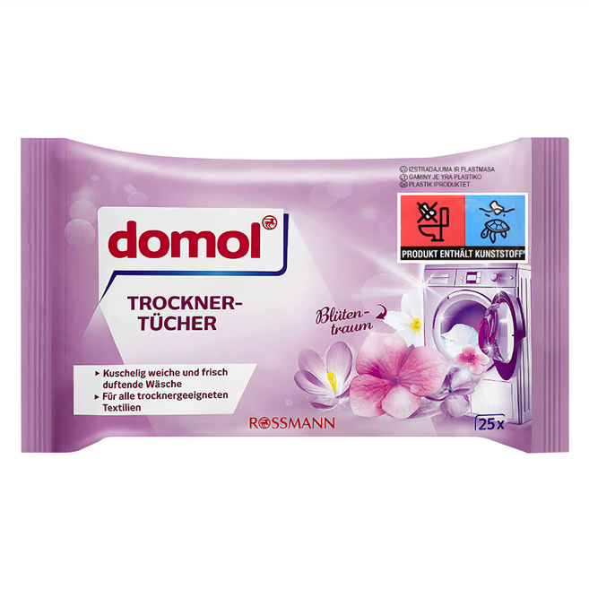 domol 多麗 衣物柔軟防皺除臭去靜電香氛紙 烘衣機專用, 25片, 1包