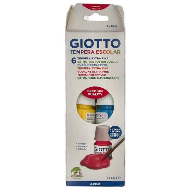 GIOTTO 學用美勞顏料 6色 25ml 附3號水彩筆, 260g