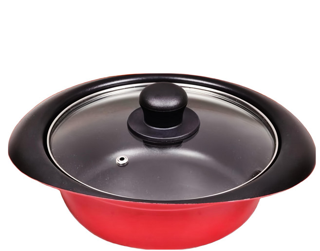 PEARL LIFE 珍珠金屬 玻璃蓋壽喜燒鍋 Petit Cook IH適用, 18cm, 紅色 + 黑色, 1個