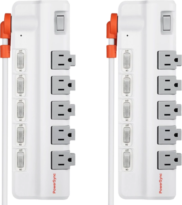 PowerSync 群加 6開5插防雷擊抗搖擺旋轉延長線 3孔 TR5X9118, 1.8m, 白色, 2條