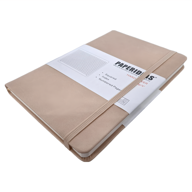PAPERIDEAS A5硬皮188頁方格筆記本, 奶咖色, 1本