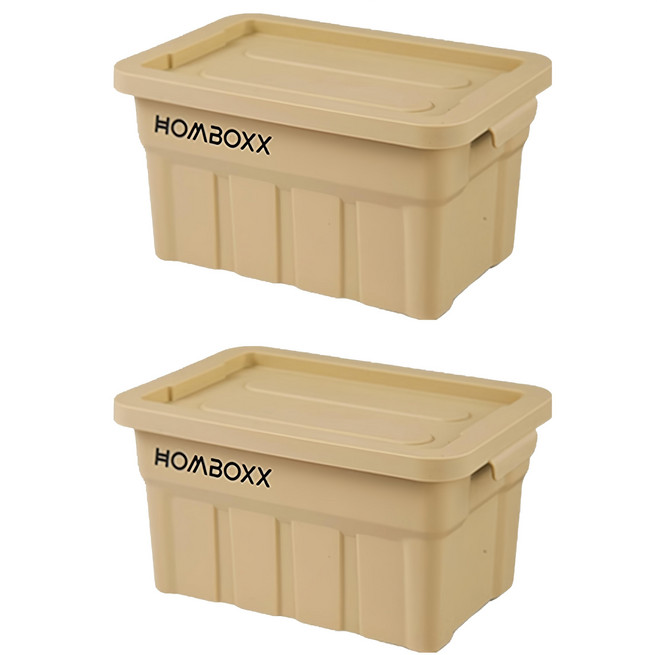 HOMBOXX 工業風高荷重附蓋收納箱 小型款 2L, 卡其黃, 2個