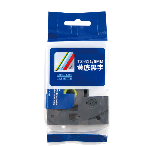 brother 兄弟牌 台灣公司貨 標準黏性護貝標籤帶 TZe-611, 黃底黑字, 8m