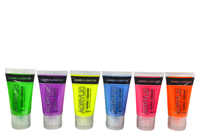 SIMBALION 雄獅 螢光壓克力顏料, 30ml, 6色