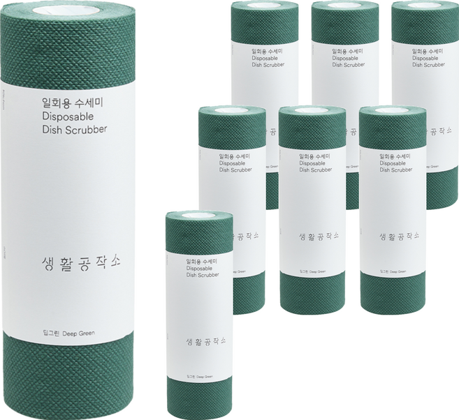 Saengong 生活工作所 捲筒型拋棄式洗碗布, 深綠色, 60張, 8捲
