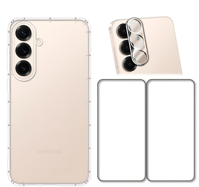 Red Moon 手機殼貼4件組 防摔手機軟殼 + 9H玻璃保貼 2個 + 3D全包鏡頭貼 SAMSUNG S25適用, 透明色, 1組