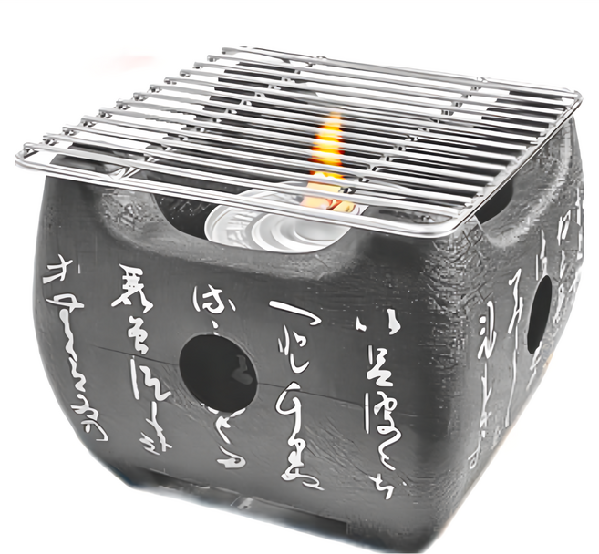 日式文字迷你燒烤爐碳烤爐大正方文字爐 附烤網 + 底座, 15 x 15 x 13cm, 1個