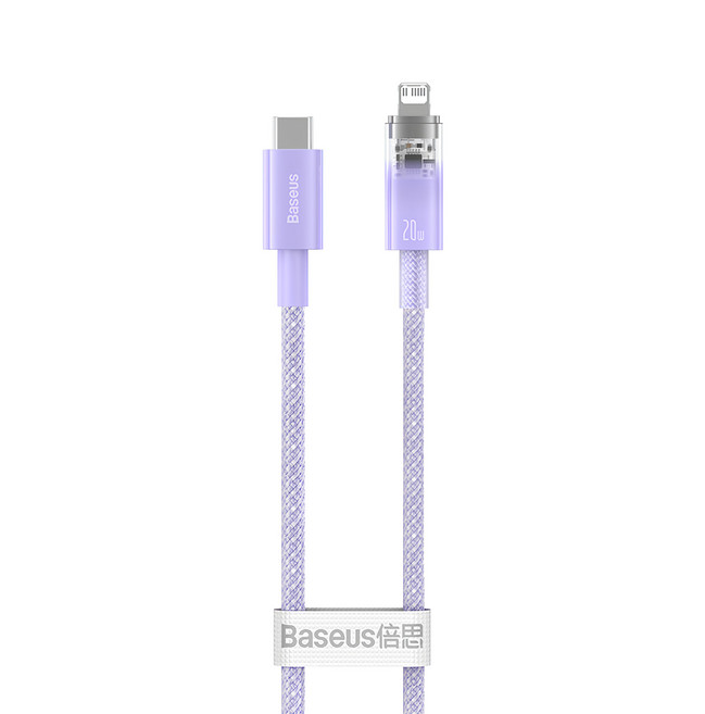 Baseus 倍思 Explorer 20W Type-C對8pin溫感變色快充傳輸線, 紫色, 1條, 1m