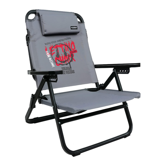 KZM OUTDOOR 可躺平六段低座折疊椅 椅子 + 頸枕 + 收納袋 60 x 57 x 84cm 5kg, 灰色, 1組