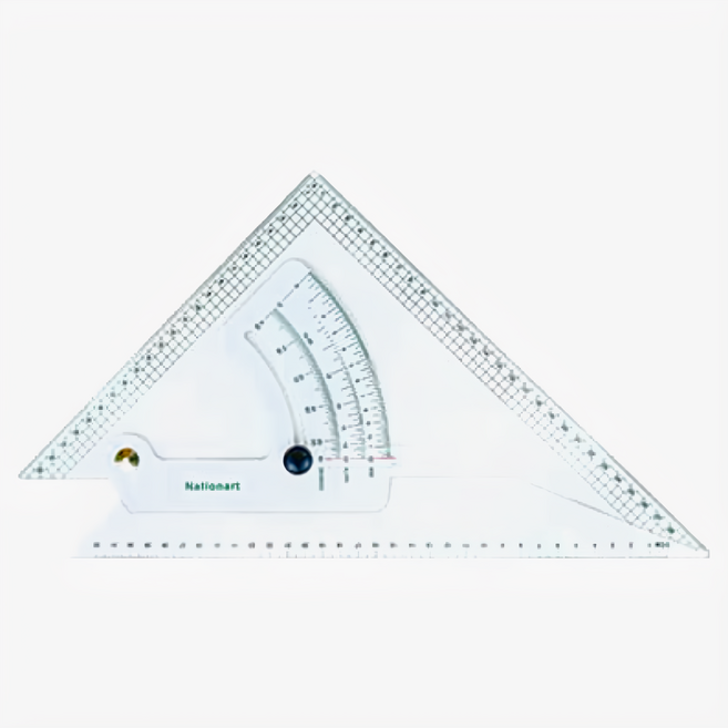 Nationart 方眼勾配定規 25cm 角度0-90度, 透明, 1支