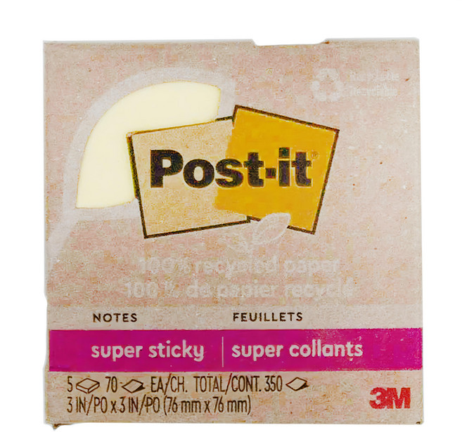 3M Post-it 利貼 狠黏 環保便條紙 70張 76 x 76mm, 黃色, 5入, 1組
