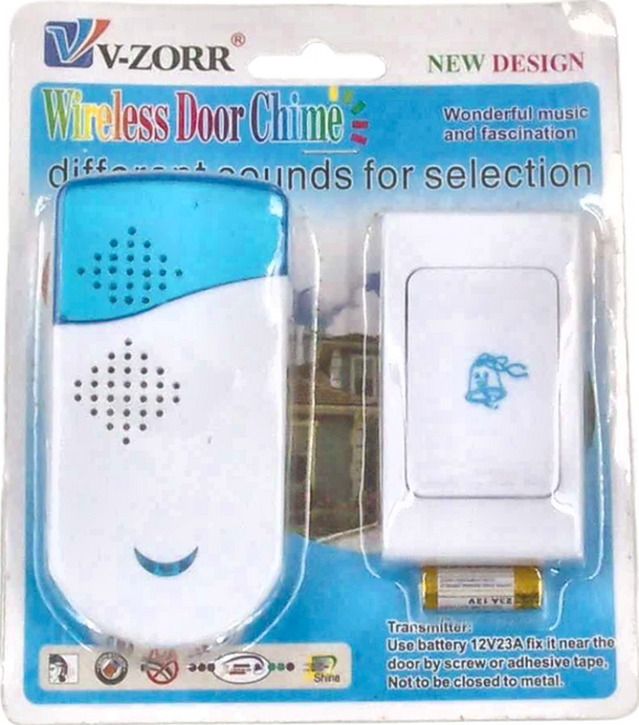 V-ZORR 免打孔遠距離電子音樂門鈴 YA2501B 白藍色 110g, 1個