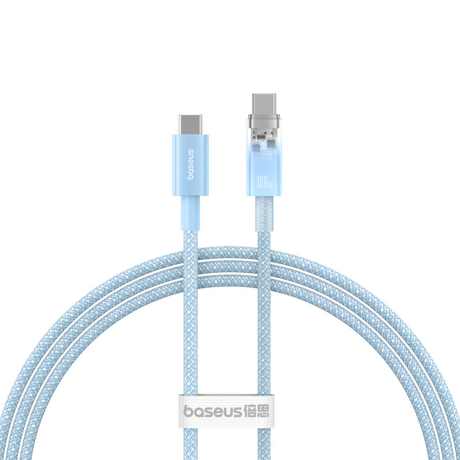 Baseus 倍思 探索者系列 智慧溫控快充傳輸線 Type-C-Type-C 100W, 1m, 星海藍, 1條