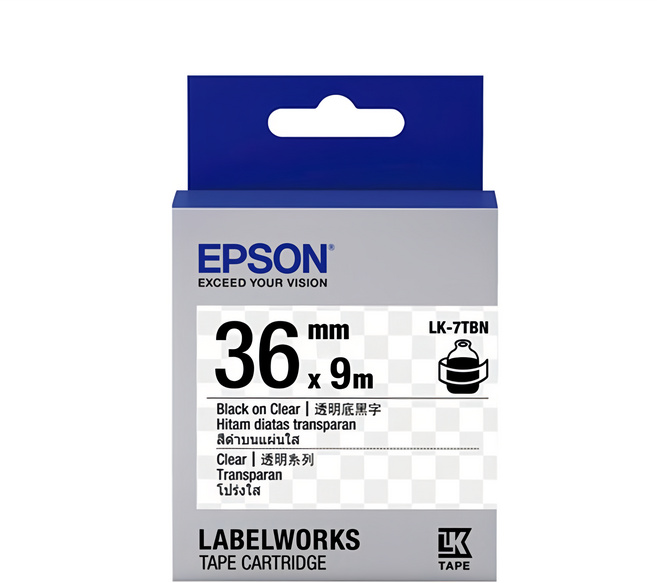 NEXTPAGE 台灣榮工 副廠標籤帶 7TBN 36m 適用於 EPSON 標籤機, 透明底黑字, 9m