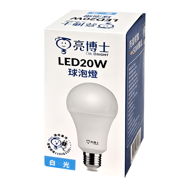 Dr.Bright 亮博士 LED 球泡燈 20W, 白光, 1個
