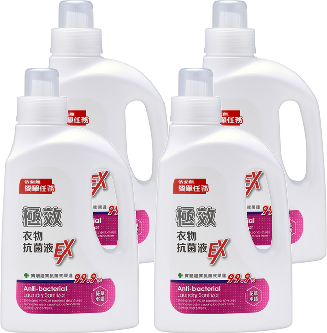 依必朗 簡單任務 極效衣物抗菌液EX 花草水語, 1L, 4瓶