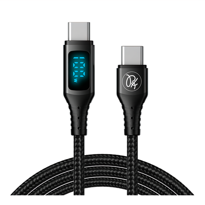 PICKOGEN 皮克全 USB-C-Type-C充電傳輸快充線 100W大功率 尼龍編織線 三段式數位顯示, 1.8m, 黑色, 1條